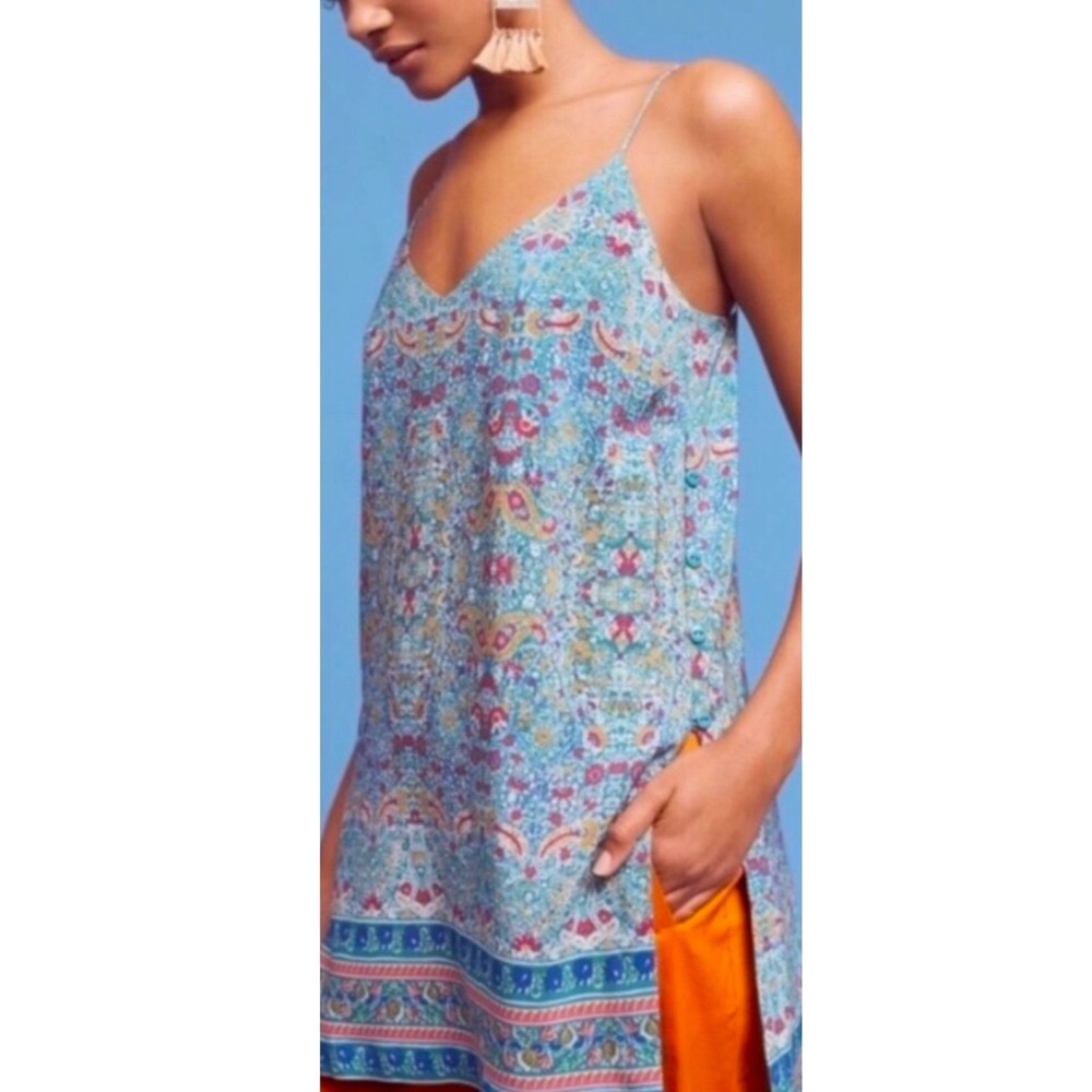 New Maeve x Anthropologie Meret 2 | XS Blue Pink Silk Floral Tank Tunic Top - Picture 9 of 10